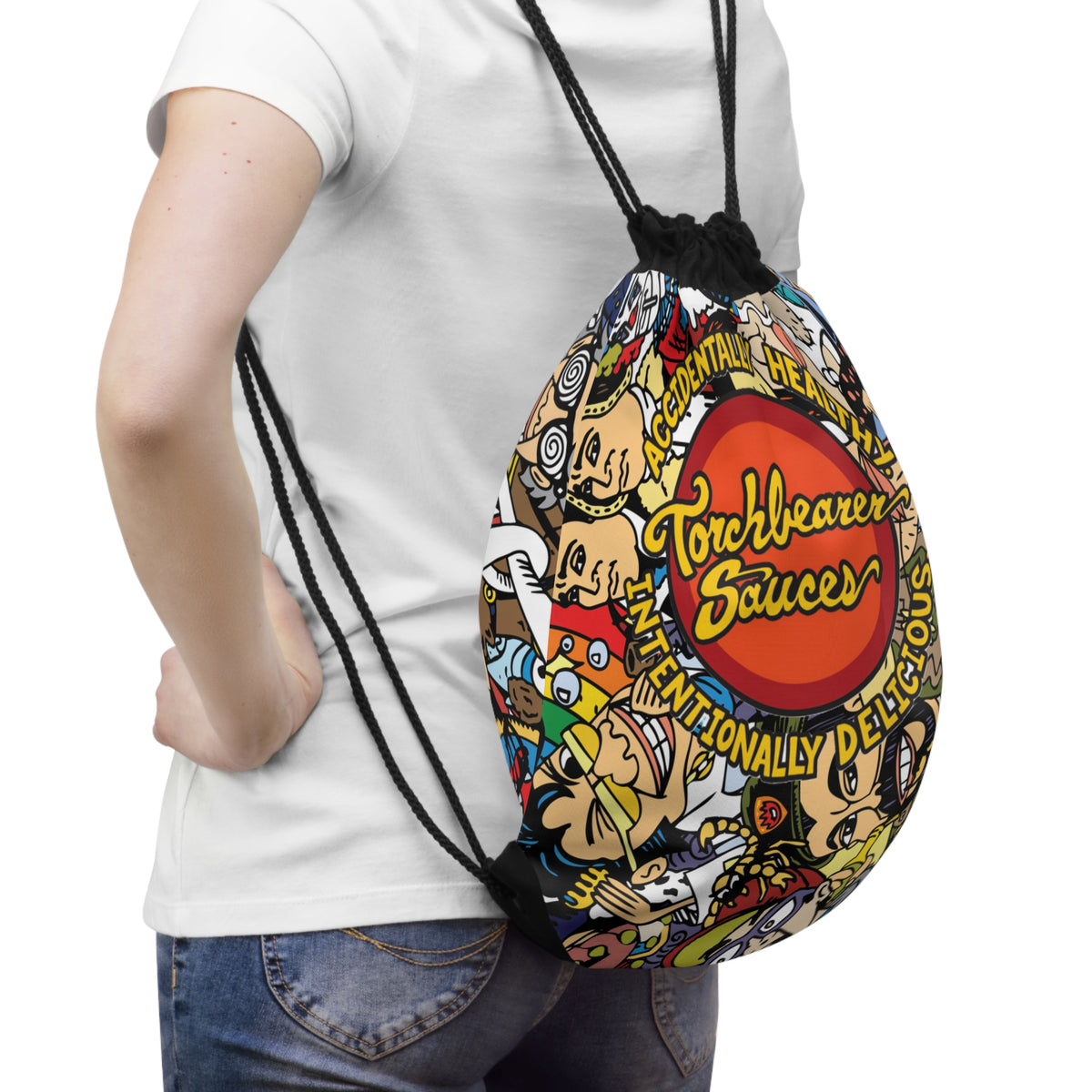 Colorful Drawstring Bag Featuring Cartoon Characters